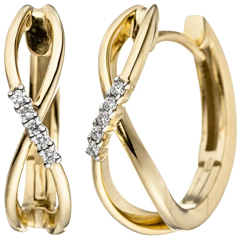 Creolen 585 Gold Gelbgold 10 Diamanten Brillanten 0 06ct. Ohrringe Goldohrringe