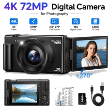 4K Digitalkamera 72MP Autofokus 18X Digitalzoom Fotokamera UHD Fotoapparat 64GB