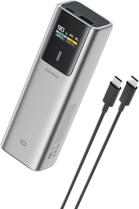 Externer Akku Cuktech, 10000mAh, 150W, QC + PD, 1 x USB-A - 1 x USB-C, Grau CKPB100PGLBK