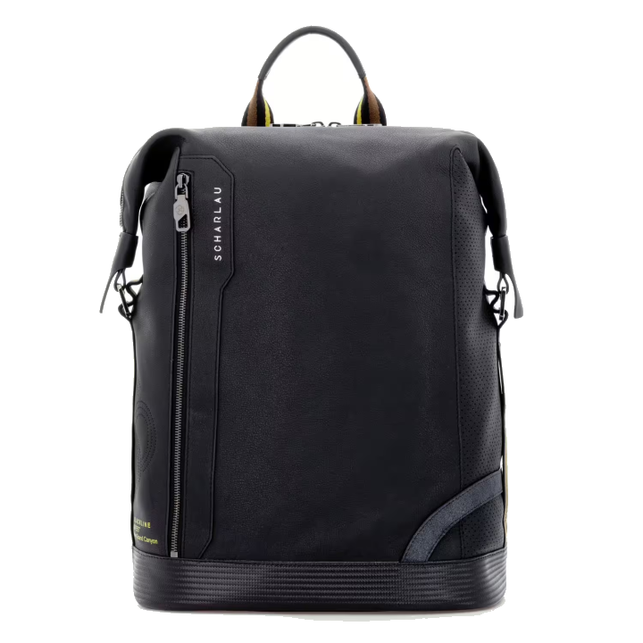 SCHARLAU Slackline BLONDIN Leder-Rucksack für 15,6" Laptopfach Black