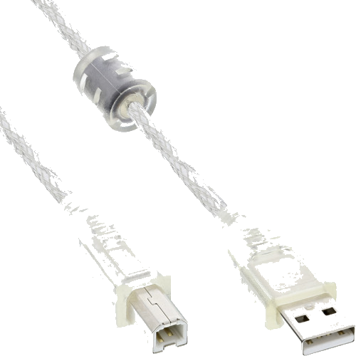 InLine® USB 2.0 Kabel, A an B, transparent, mit Ferritkern, 1m