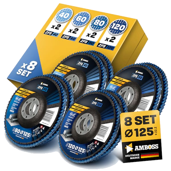 Amboss Werkzeuge Schleifscheibe Amboss Fächerschleifscheibe Set Ø 125 (8 Stck)