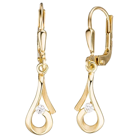 Boutons 333 Gold Gelbgold mattiert 2 Zirkonia Ohrringe Ohrhänger Goldohrringe