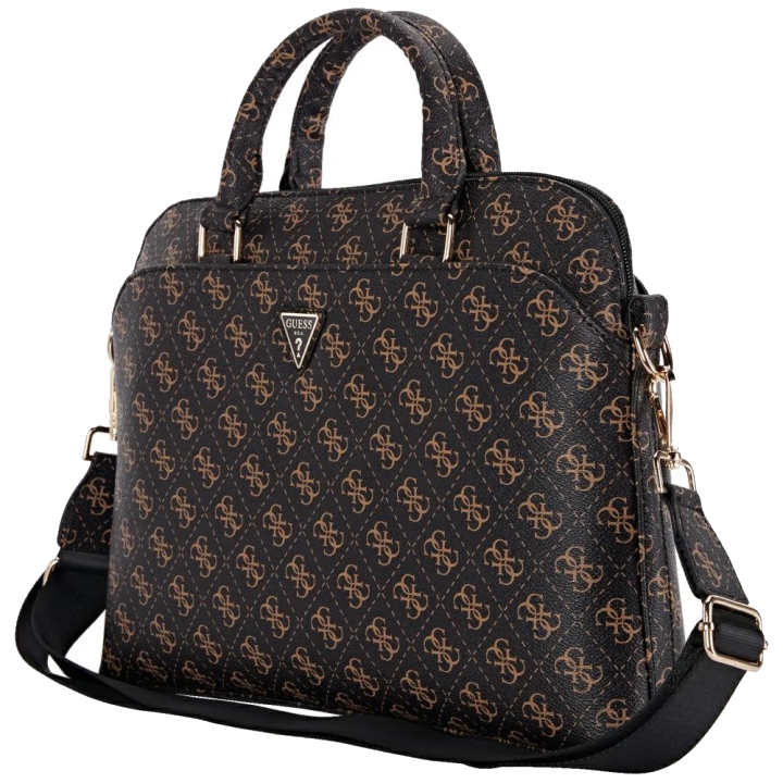 Guess 4G Triangle Logo Tasche für 15 Zoll Laptop, Schwarz Braun