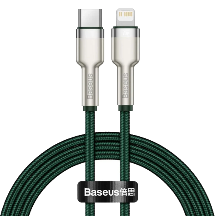 Daten- und Ladekabel USB-C - Lightning Baseus Cafule Metal, 20W, 1m, Grün CATLJK-A06
