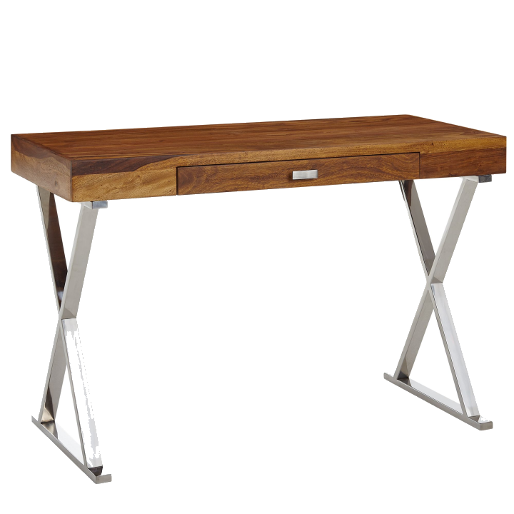 FineBuy Schreibtisch 120x55x78 cm Sheesham Massivholz / Metall, Design Bürotisch mit Schublade, HomeOffice Laptoptisch Computertisch mit Stauraum