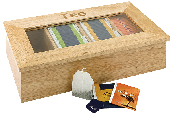 APS Teebox, aus Holz, 4 Kammern, hellbraun