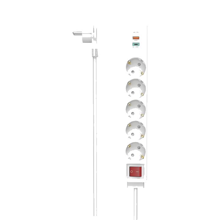 Steckdosenleiste, 5-fach, USB-C/A 18W, PD/FC, Schalter, Flachst., 1,4 m, W (00223186)
