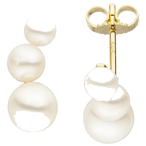 Ohrstecker 585 Gold Gelbgold 6 Süßwasser Perlen Ohrringe Perlenohrringe