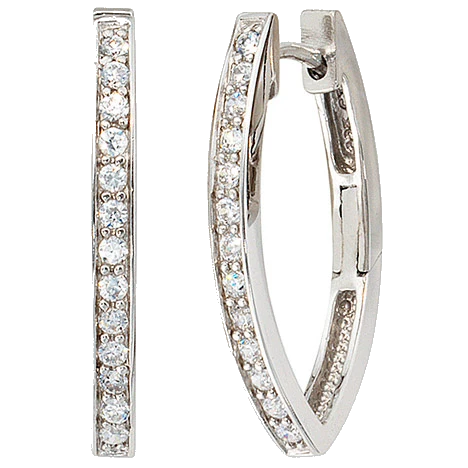 Creolen oval 925 Sterling Silber mit Zirkonia Ohrringe Silbercreolen