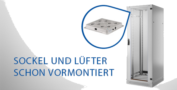 19" Netzwerkschrank-Set PRO 42HE, 800x800 mm, RAL7035, 2f. Lüfter, Netzltg. +Sockel