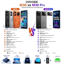 DOOGEE M30/M30PRO 64G+256GB Android 16 Handy IP68 Waterproof Smartphone 8000mAh