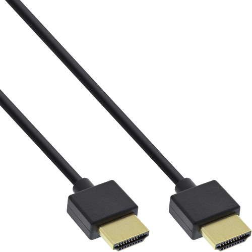 InLine® HDMI Superslim Kabel A an A, HS mit Eth., Premium, schwarz / gold, 0,5m