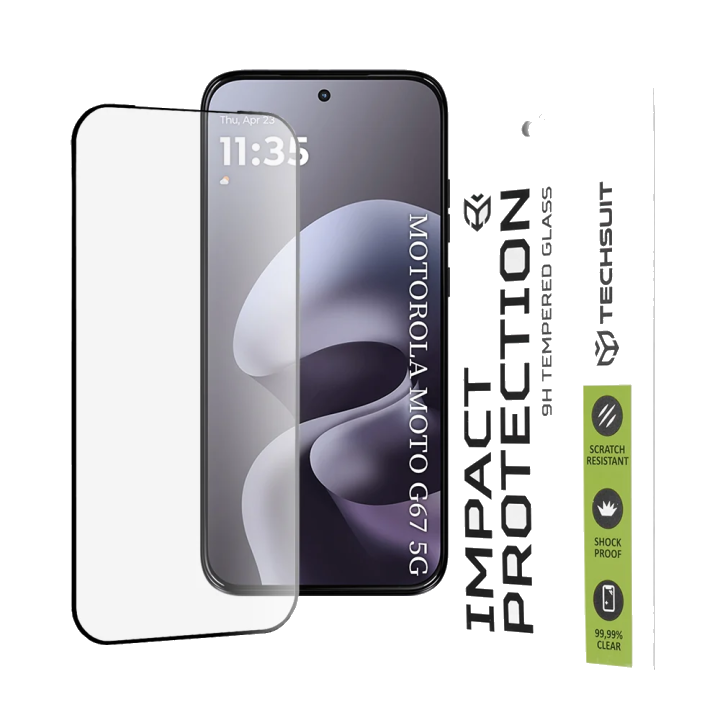 Schutzfolie Techsuit für Motorola Moto G77 / G67, gehärtetes Glas, Full Glue, 111D, Schwarz