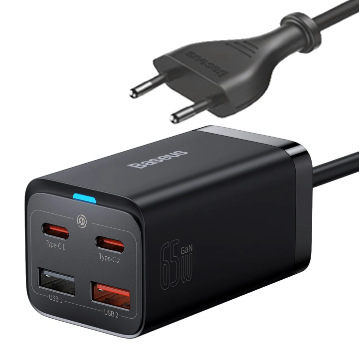 Baseus GaN3 Pro Netzteil 65W | 2x USB-A & 2x USB-C | Schwarz