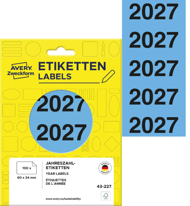 AVERY Zweckform Ordner-Inhaltsschild , 2027, , 60x26 mm, blau