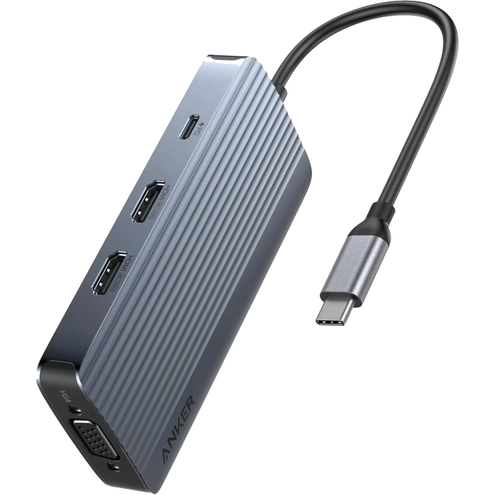 Hub USB-C Anker, 3 x USB-A 3.0 - 2 x USB-C - 2 x HDMI - 1 x VGA, Grau A83790A2