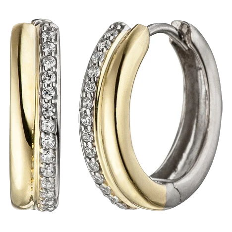 Creolen 925 Silber bicolor vergoldet mit Zirkonia Ohrringe