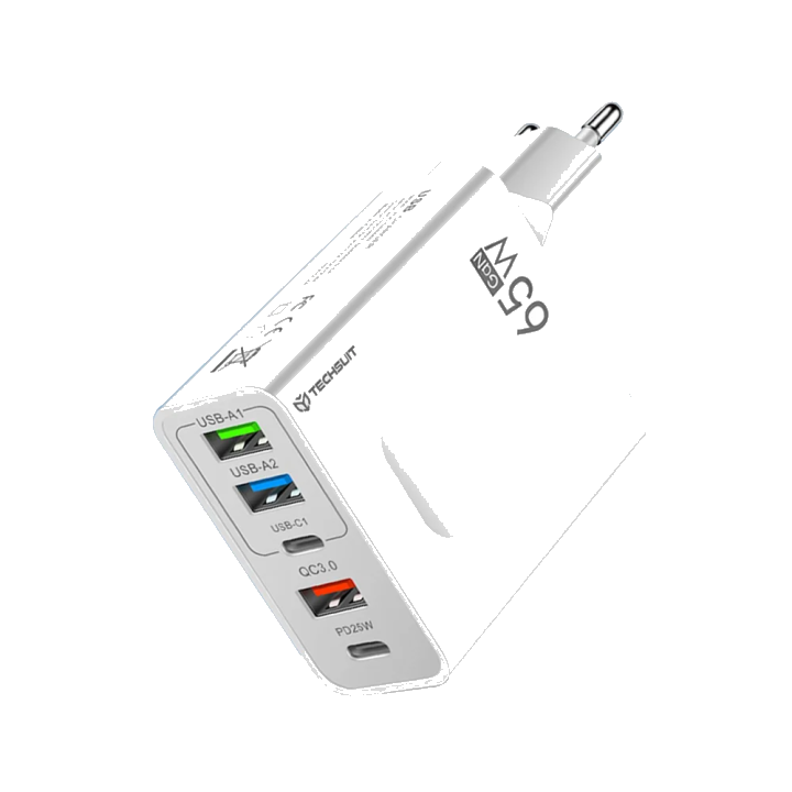 Netzladegerät Techsuit CHC1 PentaXPower, 25W, 3A, 3 x USB-A - 2 x USB-C, Weiß