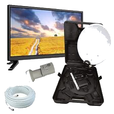 Camping TV Fernseher 19 Zoll SAT DVB-T2 USB + HD Camping SAT Anlage LNB u. Kabe.
