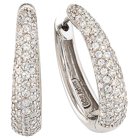 Creolen oval 925 Sterling Silber mit Zirkonia Ohrringe Silbercreolen
