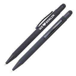 LANCE® Metall-Touch-Kugelschreiber Colour Line,blaue Mine, schwarz/schwarz, Glanzgravur in silber