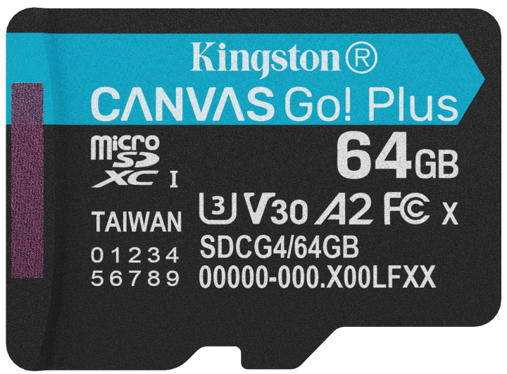 Kingston Technology 64GB microSDXC Canvas Go! Plus Gen4 200R A2 U3 enkel pakket zonder adapter (SDCG4/64GBSP)