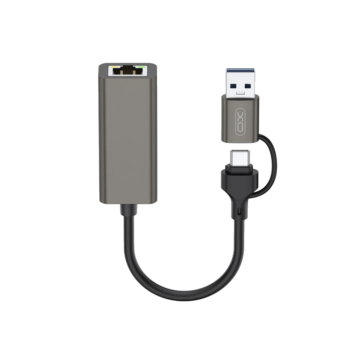 Netzwerkkarte XO Design HUB018, RJ45, USB-C / USB, Grau