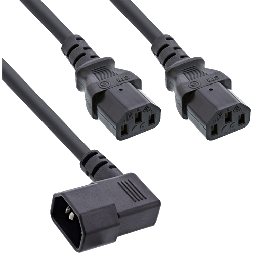 InLine® Netz-Y-Kabel, Kaltgeräte, 1x IEC-C14 gewinkelt auf 2x IEC-C13, 1m