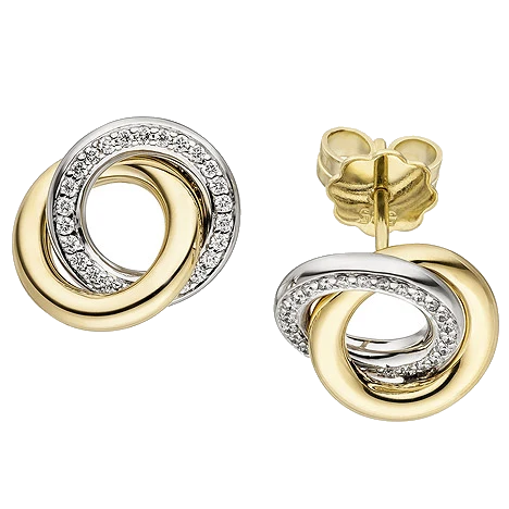 Ohrstecker 585 Gold Gelbgold Weißgold bicolor 48 Diamanten Brillanten Ohrringe