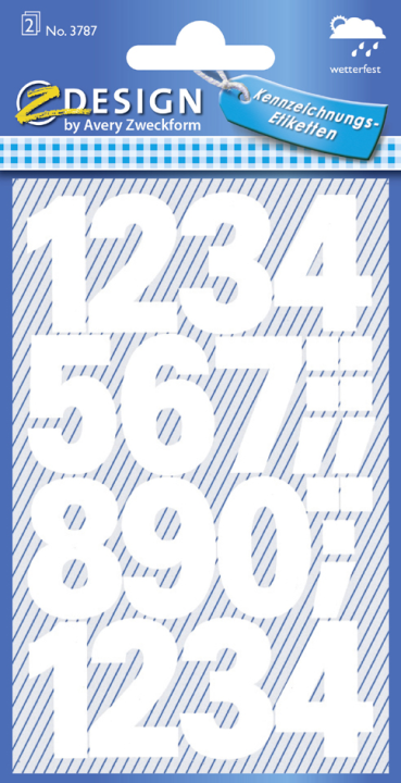 Avery Etiketten cijfers en letters 0-9 groot, 2 blad, wit, waterbestendige folie