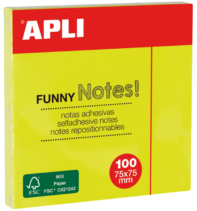 APLI Haftnotizen , FUNNY Notes!, , 75 x 75 mm, neongelb