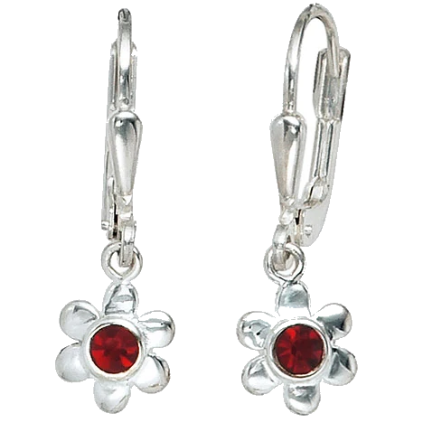 Kinder Boutons Blume 925 Silber 2 rote Glassteine Ohrringe Ohrhänger