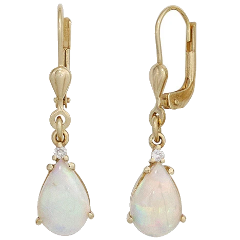 Boutons Tropfen 585 Gold Gelbgold 2 Opale 2 Diamanten Ohrringe Ohrhänger