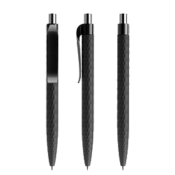 prodir® Druckkugelschreiber QS01 Soft Touch PRP Push, blaue Mine, schwarz/silber poliert