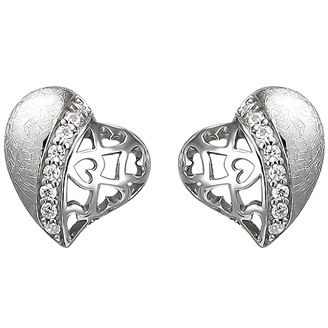 Ohrstecker Herz 925 Sterling Silber eismatt 16 Zirkonia Ohrringe Silberohrringe
