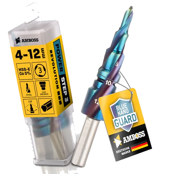 AMBOSS Stufenbohrer HSS-E Co 5% D:4-6-8-10-12mm TiAlSiN nano blue coating