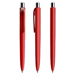 prodir® Druckkugelschreiber DS8 Soft Touch PRR Push, blaue Mine, dunkelrot/silber poliert