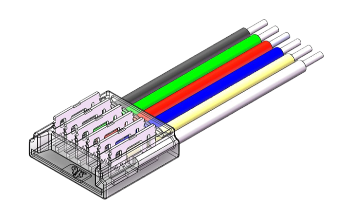 LED Anschlussverbinder – 6-polig, 12 mm, mit 15 cm Kabel, lötfrei für RGBCCT SMD LED Streifen