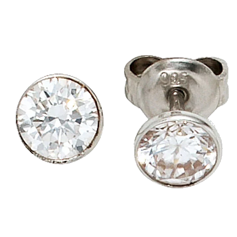 Ohrstecker rund 925 Sterling Silber rhodiniert 2 Zirkonia Ohrringe
