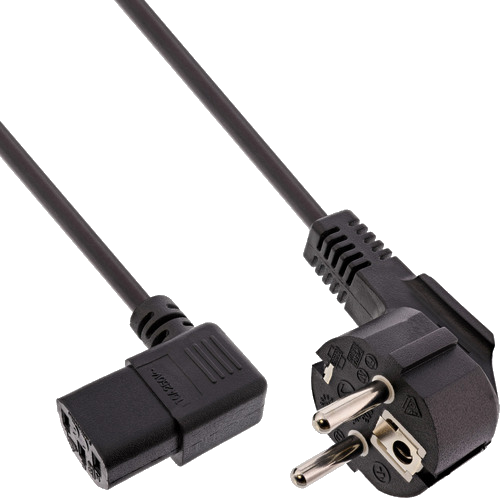 InLine® Netzkabel, Schutzk. gew. / Kaltgerätest. C13 links abgew., 0,3m