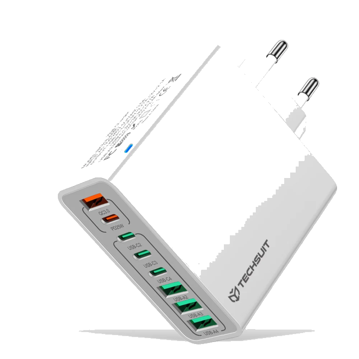 Netzladegerät Techsuit CHPD224, 65W, 3.25A, 4 x USB-A - 4 x USB-C, Weiß
