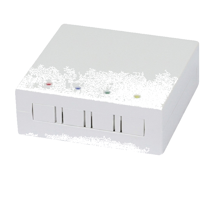 Synergy21 LWL-FTTH Wandgehäuse, für 4 Kupplungen SC-S oder LC-D 80x80 mit Kabelführung, DIN-Rail/Wand, Schrumpf,