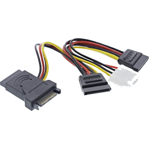 InLine® SATA Stromadapterkabel, SATA ST / BU, an 2x SATA Stecker + 5,25 Stecker