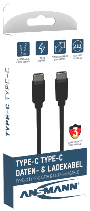 ANSMANN Daten- & Ladekabel, USB-C - USB-C Stecker, 2,0 m