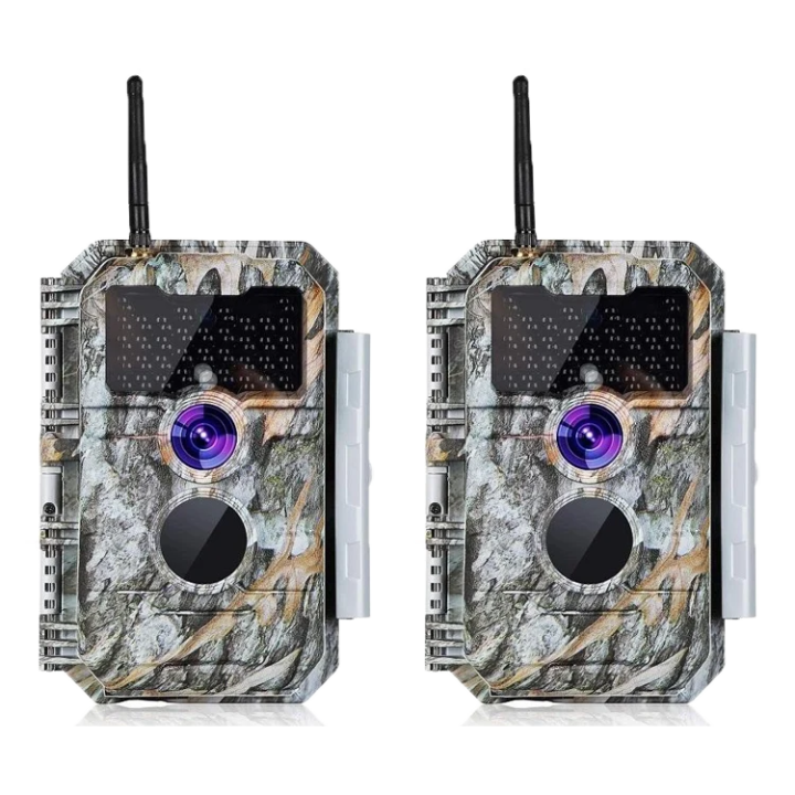 2-tlg. Wildkamera Wlan Fotofalle Jagdkamera Wildtierkamera 64MP 1296P 0,1s Schnelle Trigger Geschwindigkeit Nachtsicht Bewegungsmelder 110°PIR IP66 Wasserdichter | W600 Tannenasch