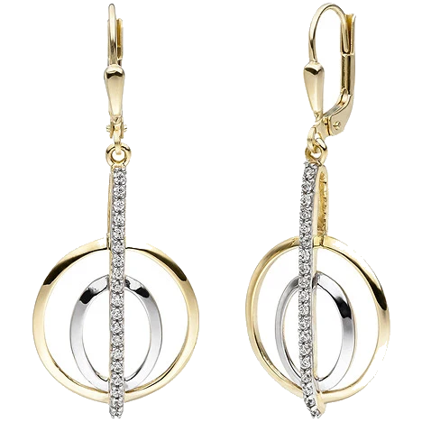 Ohrhänger 375 Gold Gelbgold bicolor 38 Zirkonia Ohrringe Boutons Goldohrringe