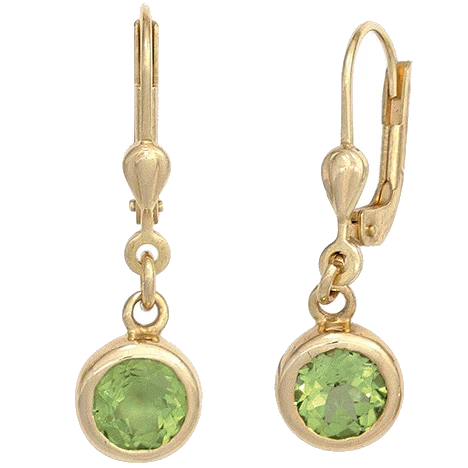Boutons rund 585 Gold Gelbgold 2 Peridote grün Ohrringe Ohrhänger Goldohrringe