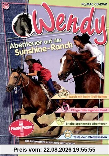 Wendy, Abenteuer auf der Sunshine-Ranch, 1 CD-ROM Ein spannendes Abenteuerspiel mit Wendy und ihren Freunden vom Gestüt Rosenborg. Mach mit beim Trail-Reiten. Pflege dein eigenes Pferd. Erlebe spannende Abenteuer. Teste dein Pferdewissen
