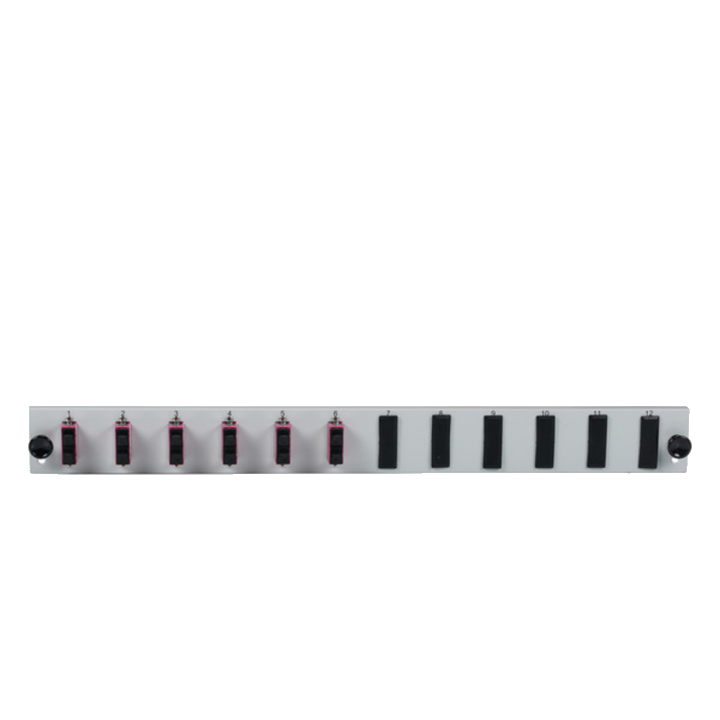 Glasfaser Verteiler Bestückte 12 Port Frontblende mit 6 x SC, Duplex Kupplung OM4 vertikal, grau - 1 VPE = 50 Stï¿½ck